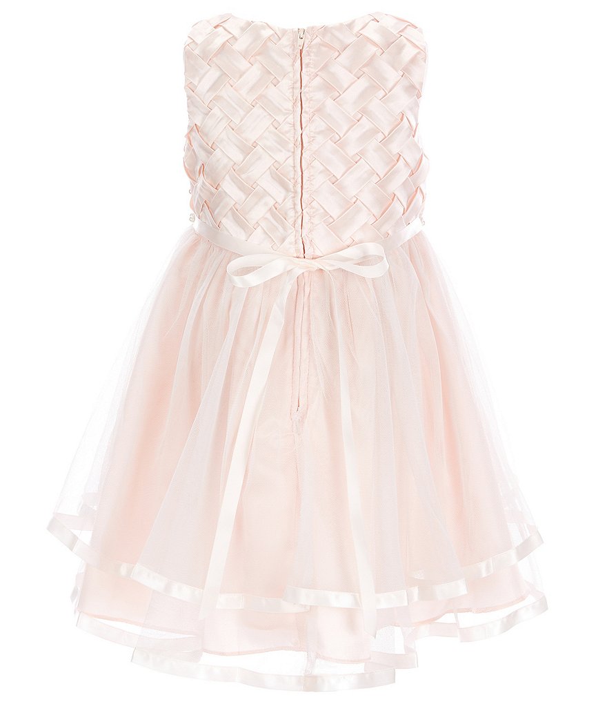 Rare Editions Little Girls 2T-6X Bow-Waist Satin/Jacquard-Stripe Hi-Low Ballgown