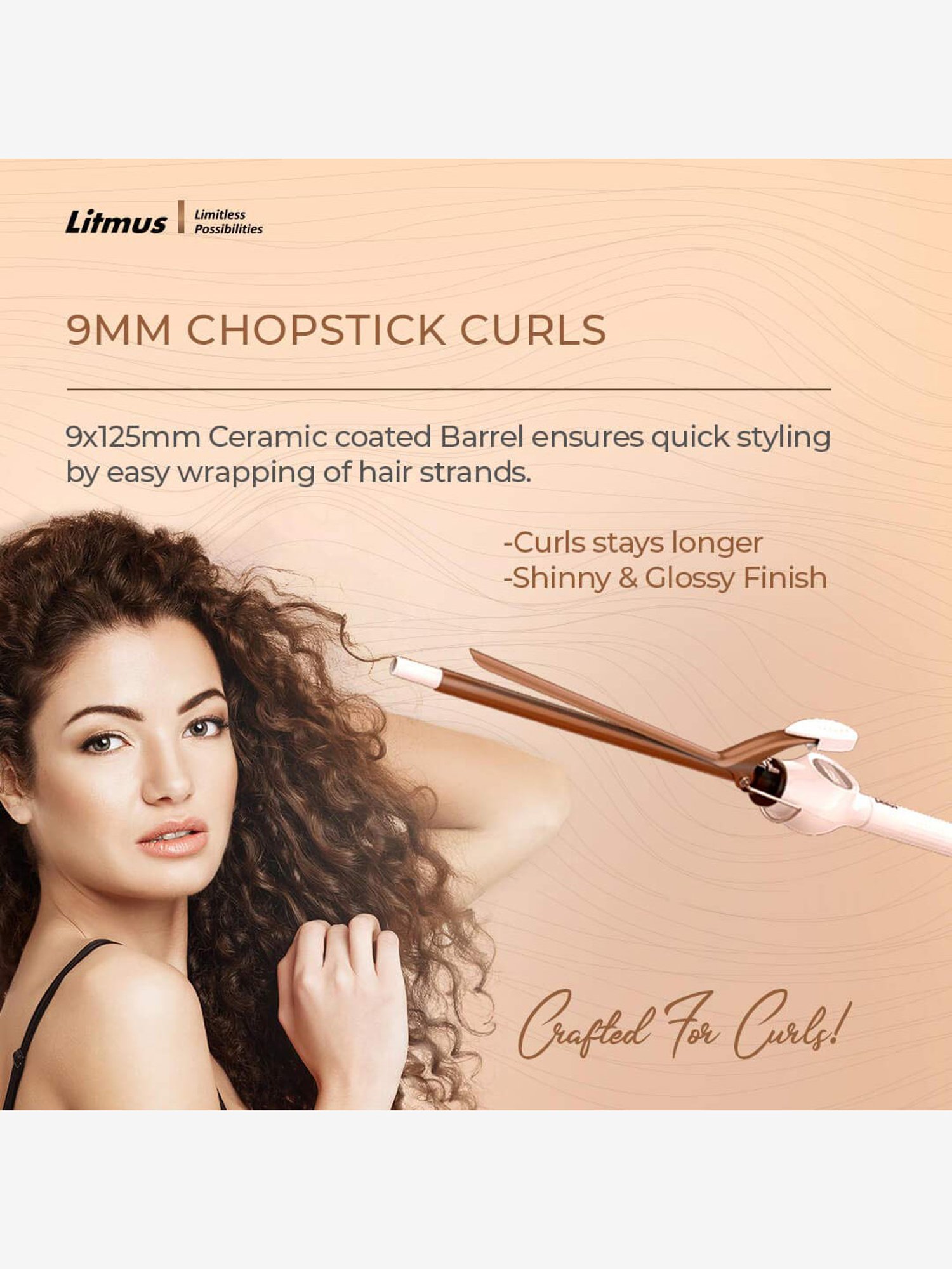 Litmus HC09 Professional Chopstick Hair Curler (White/Bronze)