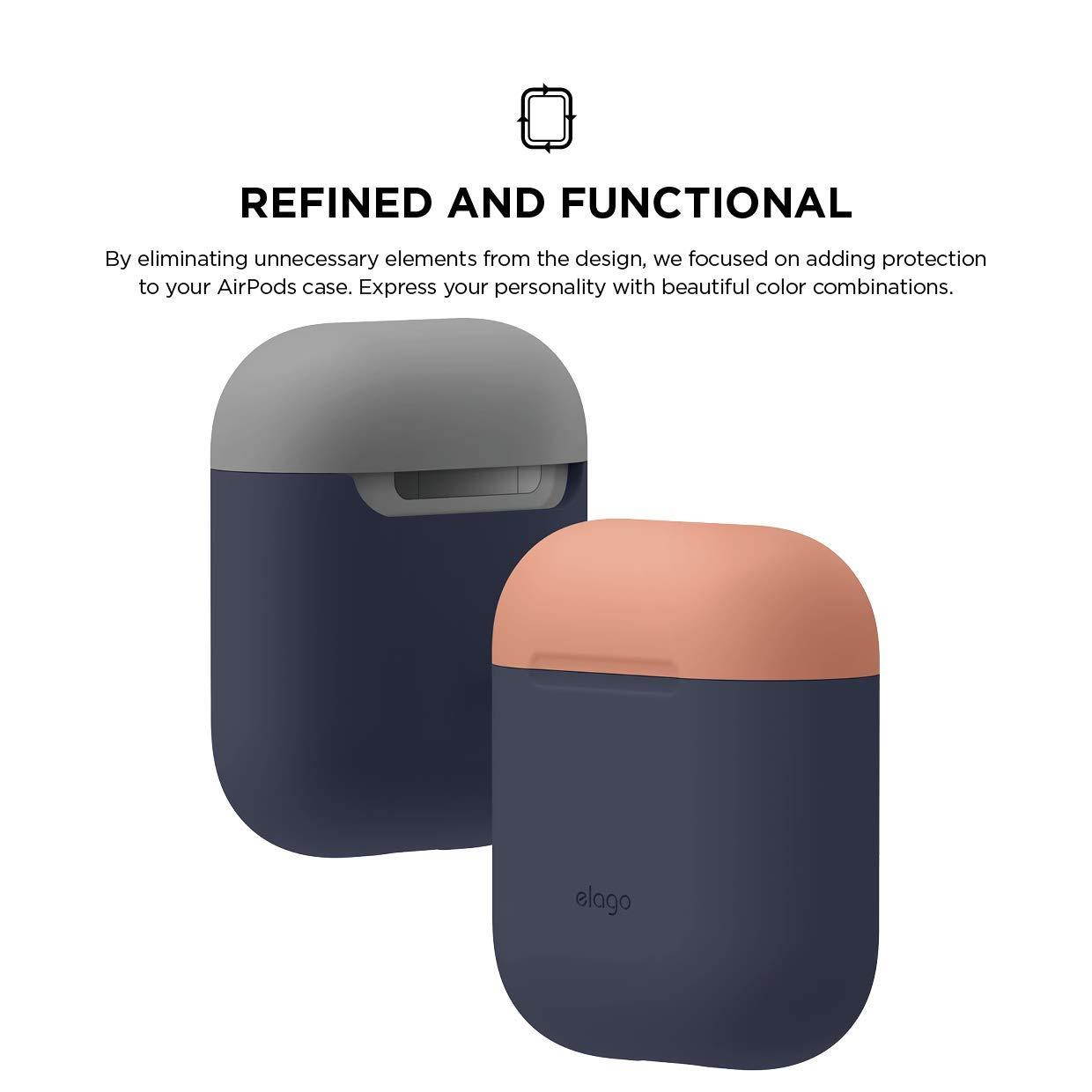 elago AirPods Duo Case [Body-Jean Indigo/Top-Peach, Medium Grey] - [Extra Protection] for Apple AirPods