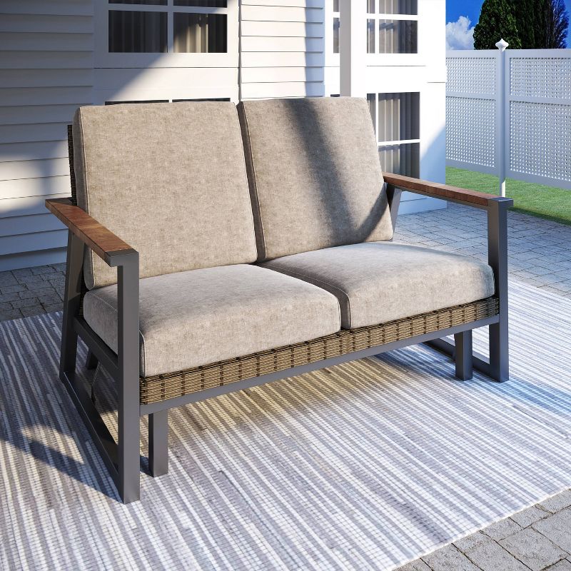 Tahoe Outdoor Three-Seater Sofa - Brown Wicker - Serta