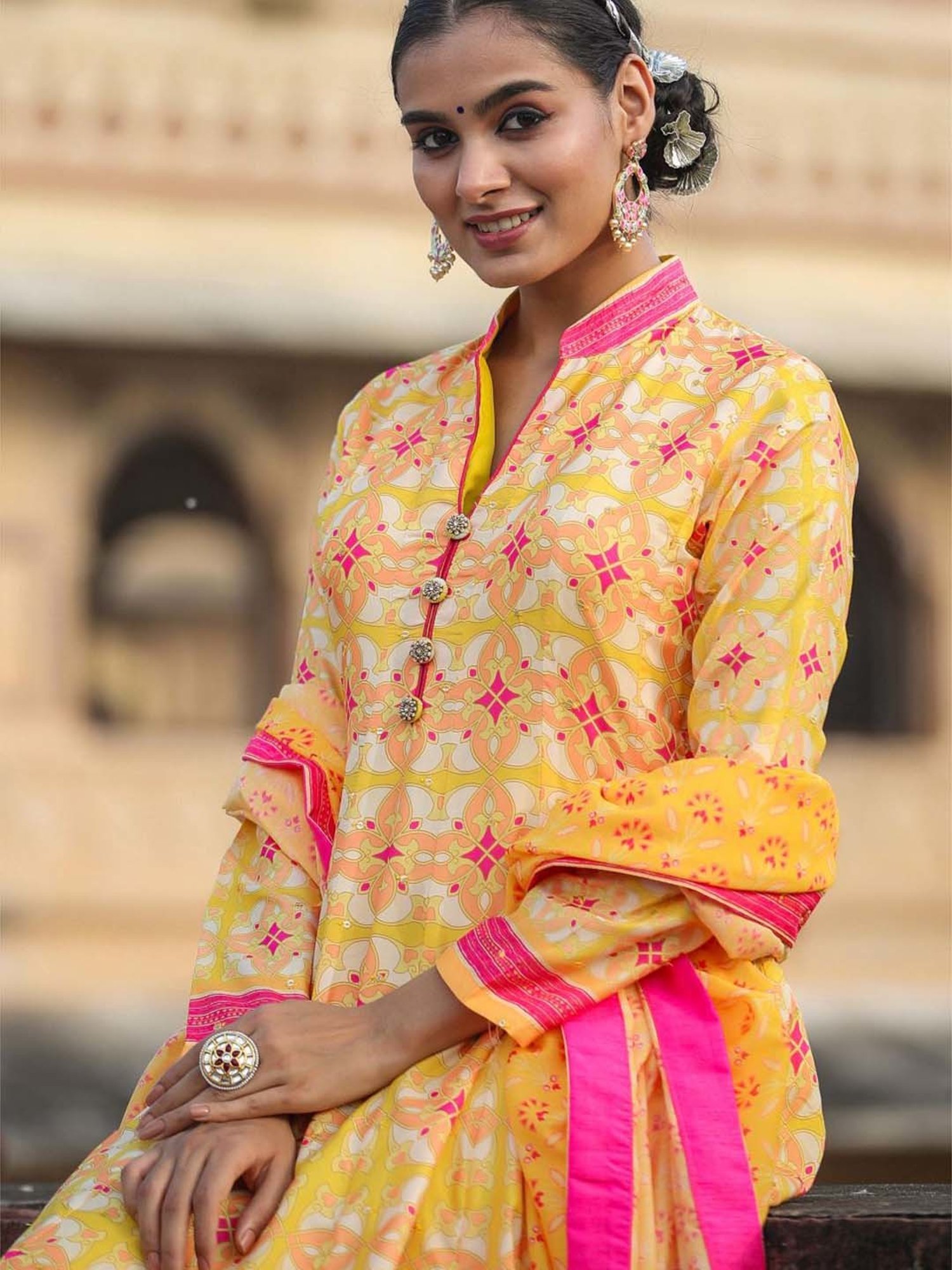 Saffron Threads Black Cotton Floral Print Ethnic Dress