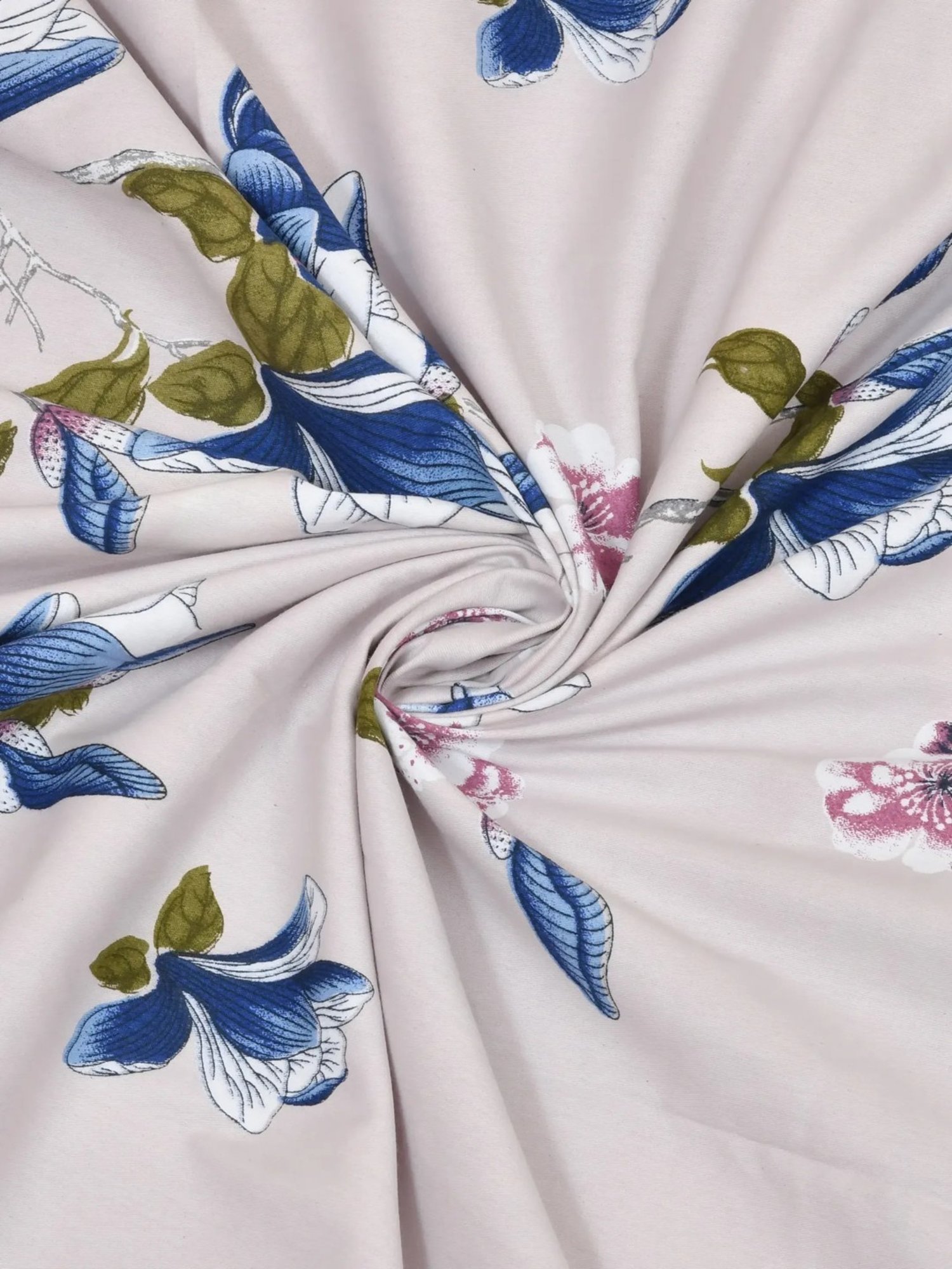 Living Roots Floral White 300 TC Cotton Bedsheet with 2 Pillow Covers