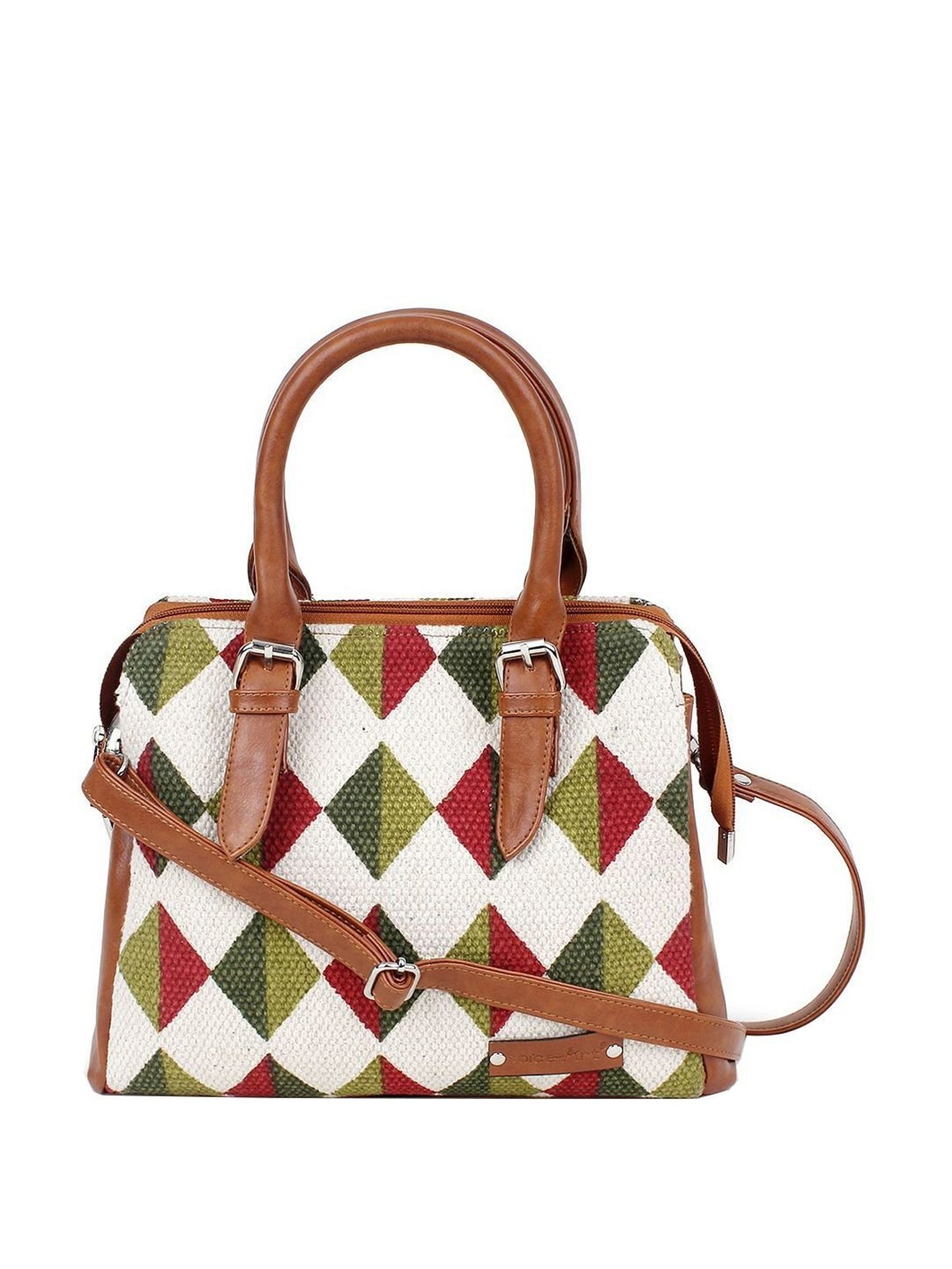 Spice Art White & Tan Printed Medium Handbag