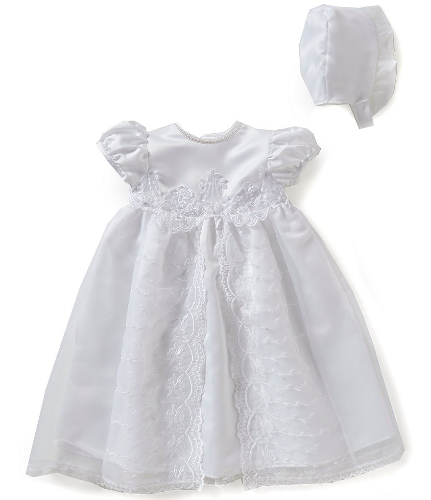 Edgehill Collection Baby Girls Newborn-12 Months Flower Christening Gown and Bonnet Set