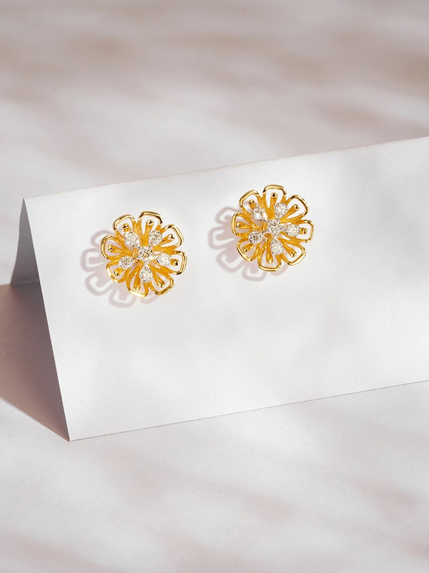 P.N.Gadgil Jewellers 14k Gold Petal Harmony Stud Diamond Earrings For Women