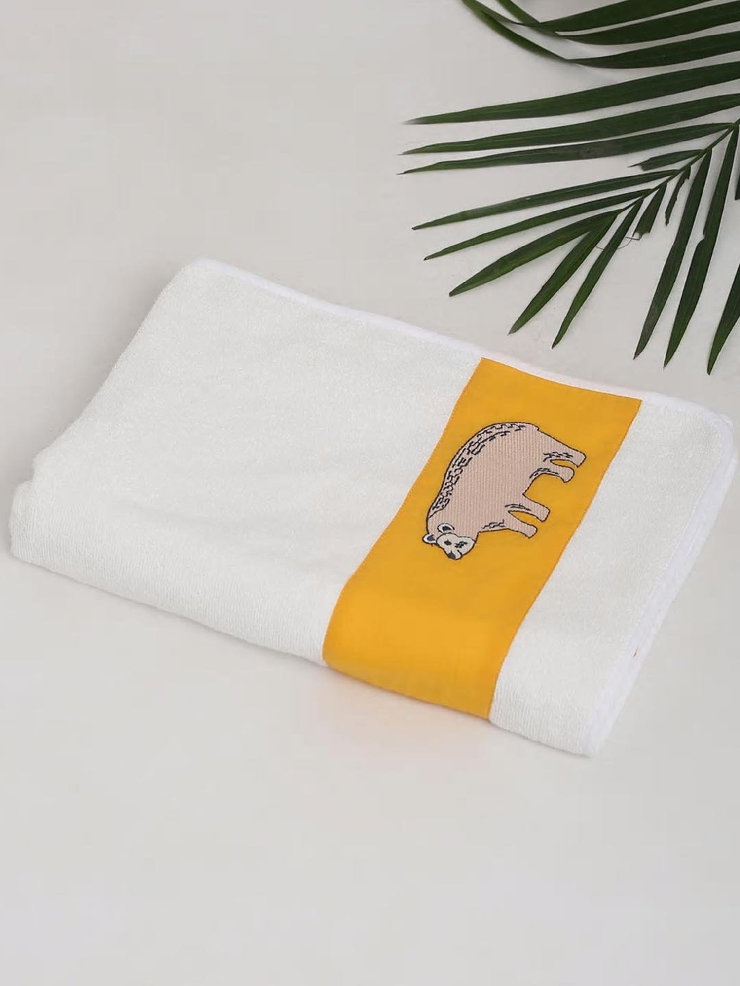 Fabindia White & Orange Cotton Embroidery Hand Towel - Set of 1