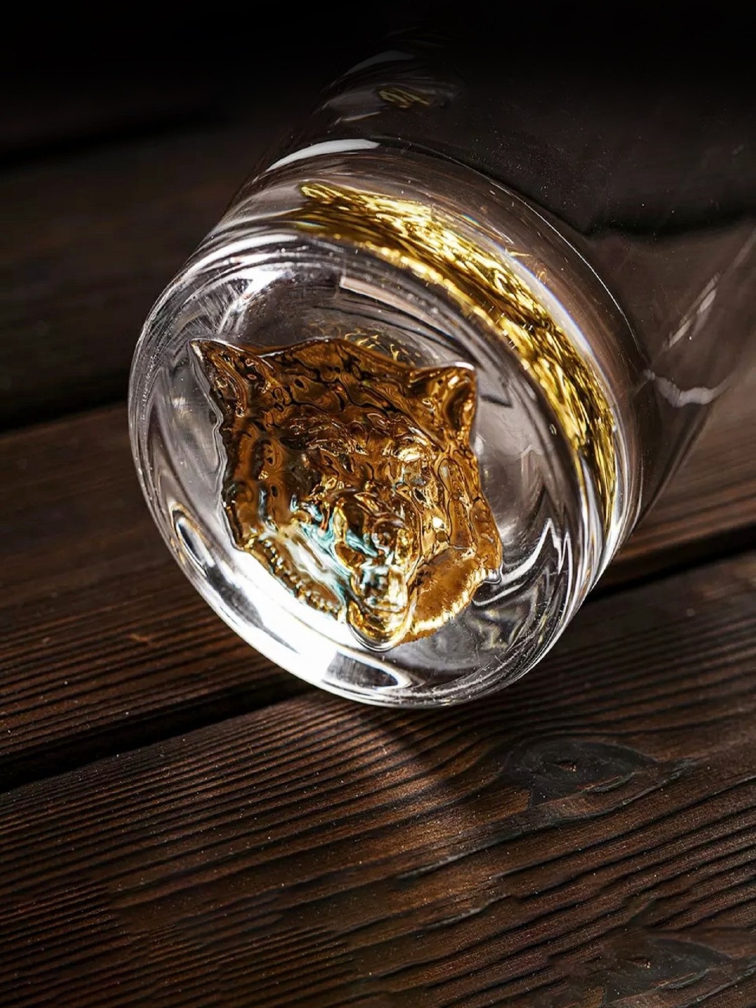 Melbify Gold Wolf Transparent Whiskey Glass 300ml - Set of 2