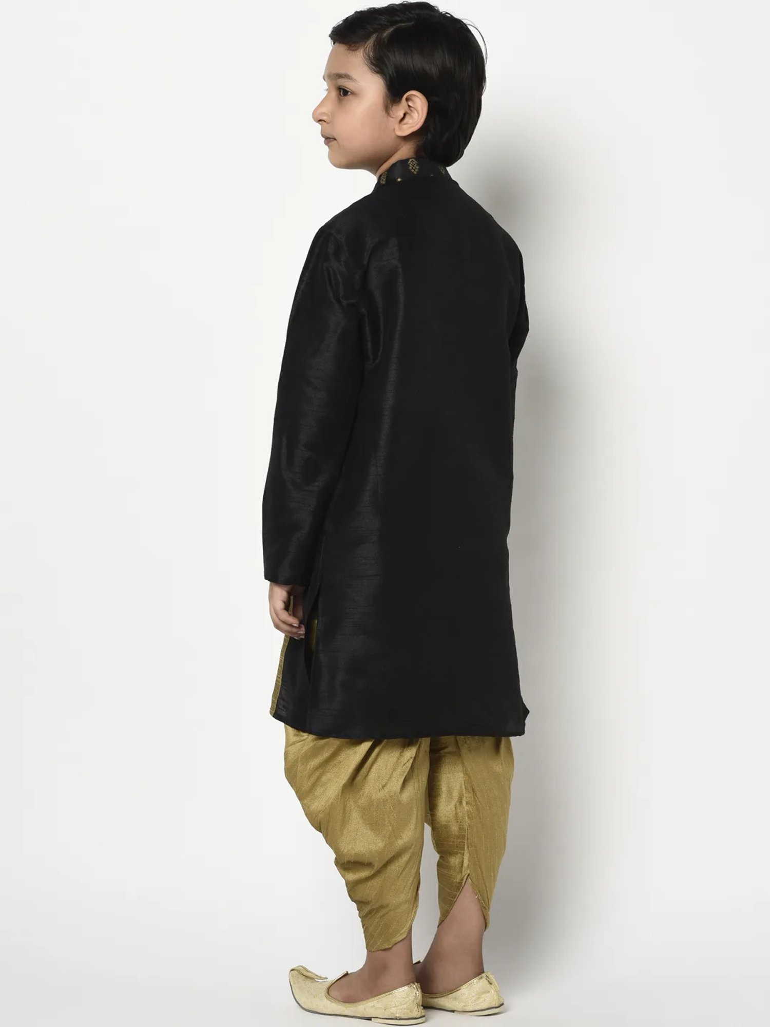 Deyann Kids Black & Gold Self Design Full Sleeves Kurta with Patiala