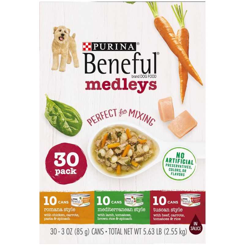 Purina Beneful Medleys Romana, Mediterranean & Tuscan Style Wet Dog Food - 3oz/30ct Variety Pack
