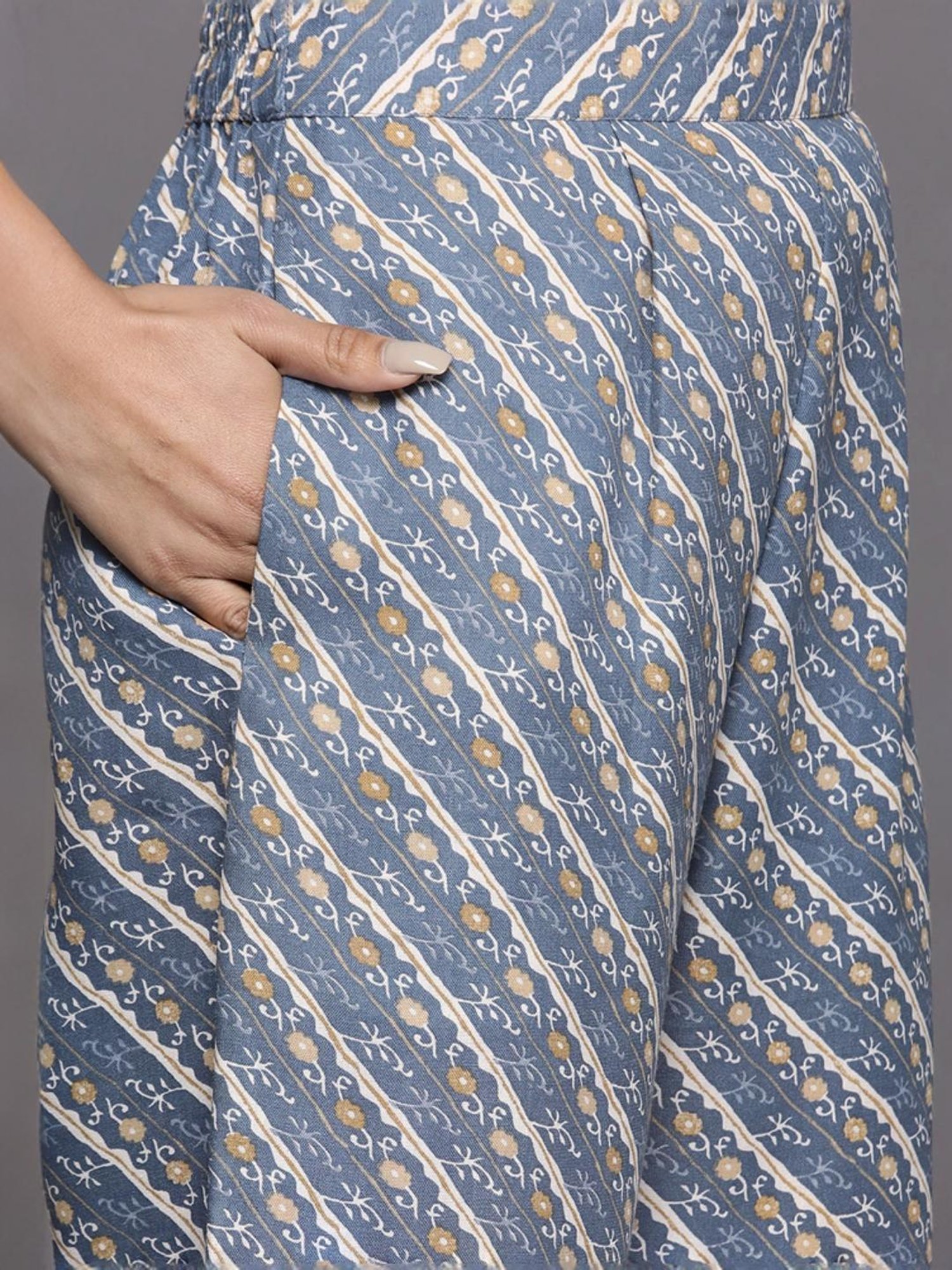 Varanga Blue Printed Kurta Pant Set With Dupatta