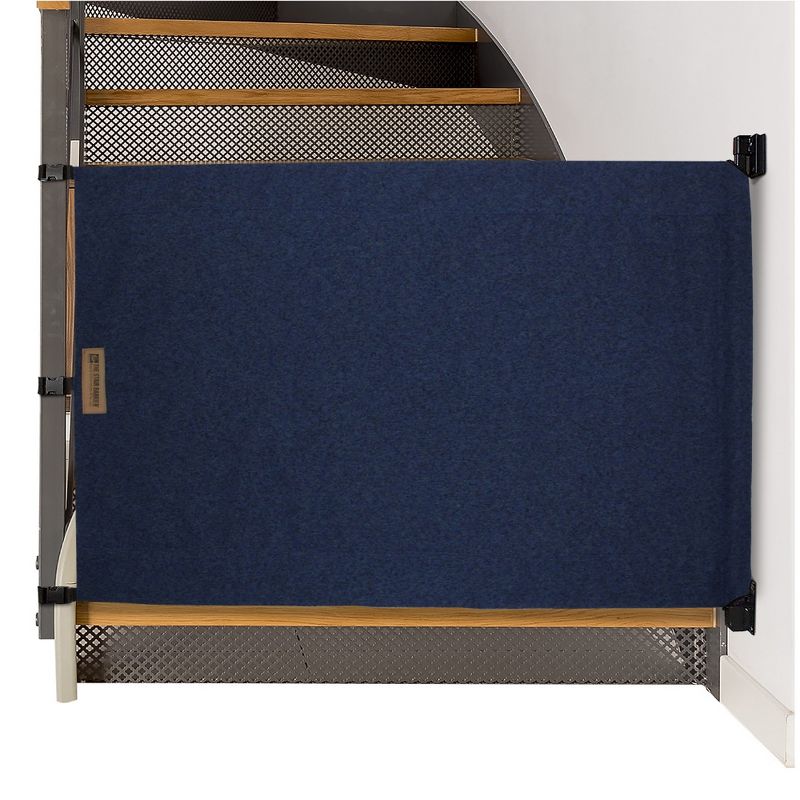 The Stair Barrier Wide Wall to Banister Retractable Fabric Baby and Pet Safety Gate for Staircases, 43 to 52 Inch, Beyond Sheep Indigo