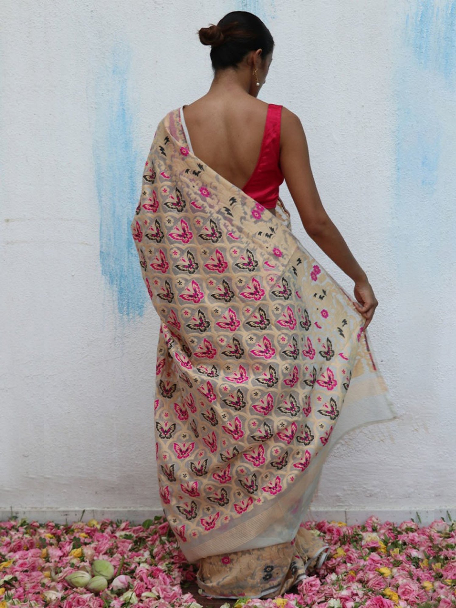 Chidiyaa Gul-Khwaab Handwoven Jamdani Pure Linen Saree