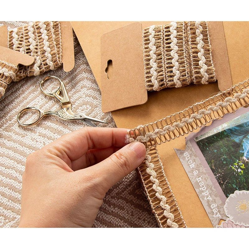 Genie Crafts 12-Pack Brown Burlap Jute Fabric Ribbon Trim Roll with White Trim 0.7" x 1.09-Yard for Crafts