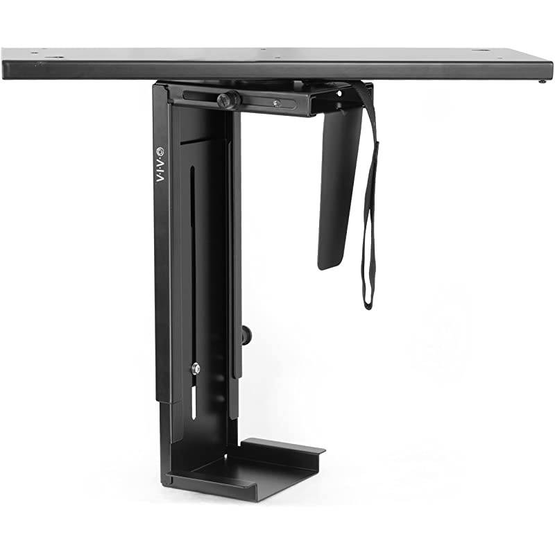 Black Adjustable UnderDesk Slider PC Mount | Computer Case Holder with Pullout Slide Track and 360 Degree Swivel MOUNTPC01D