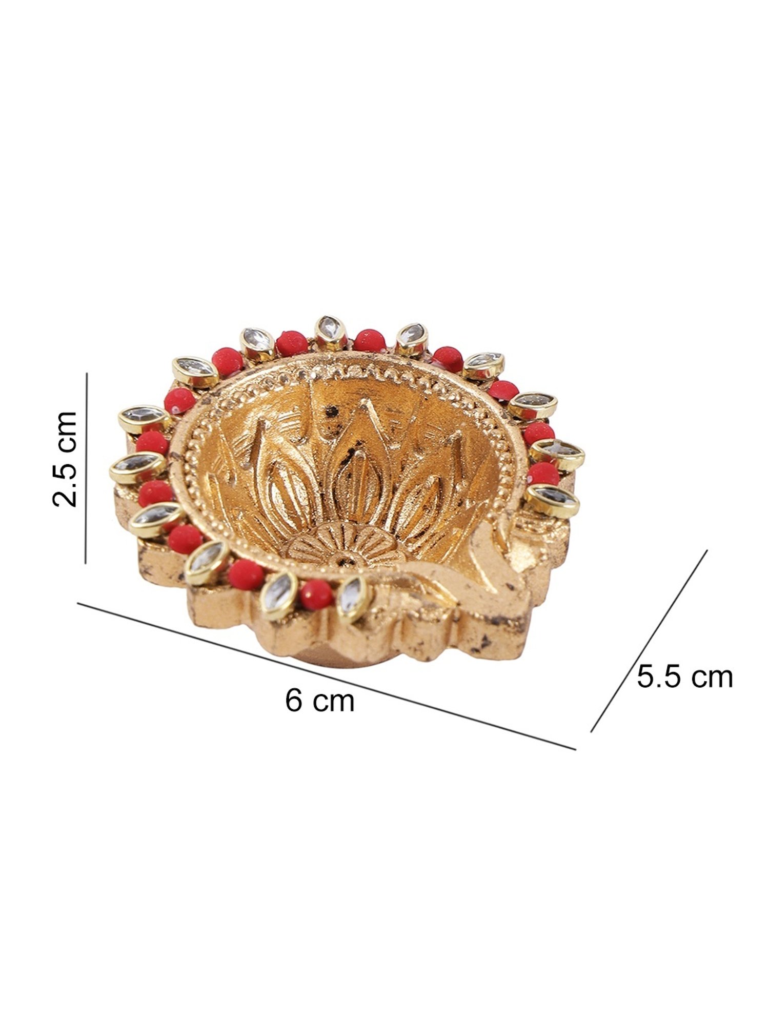 Aapno Rajasthan Solid Golden & Green Terracotta Diya - Set of 5