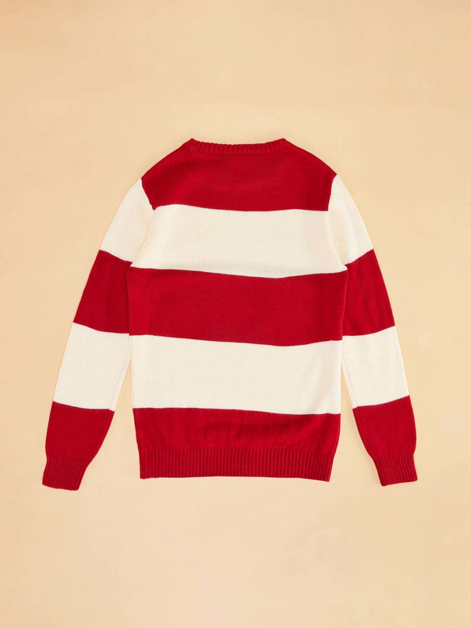 Pantaloons Junior Kids Red & White Striped Full Sleeves Sweater
