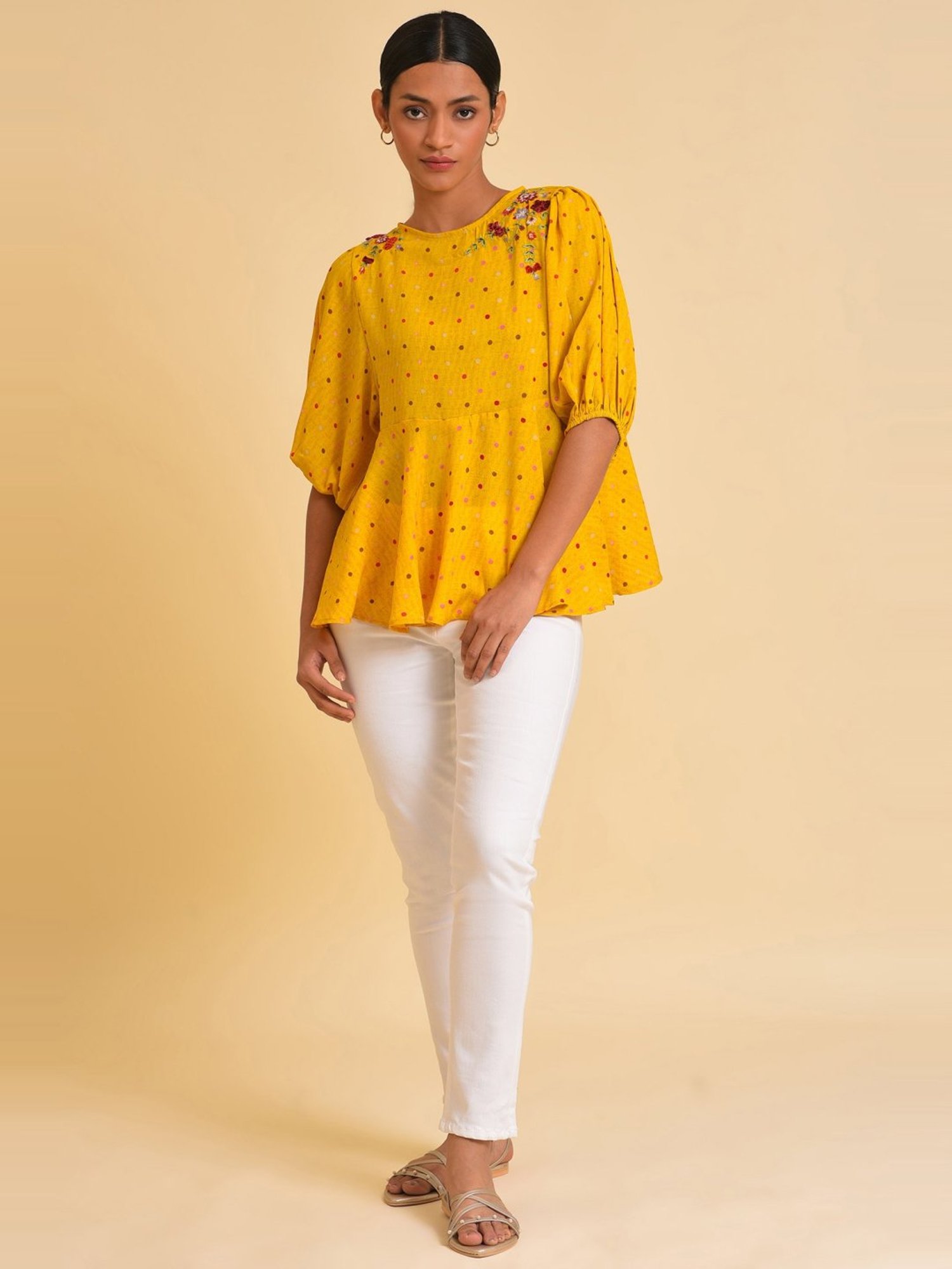 W Yellow Embroidered Top