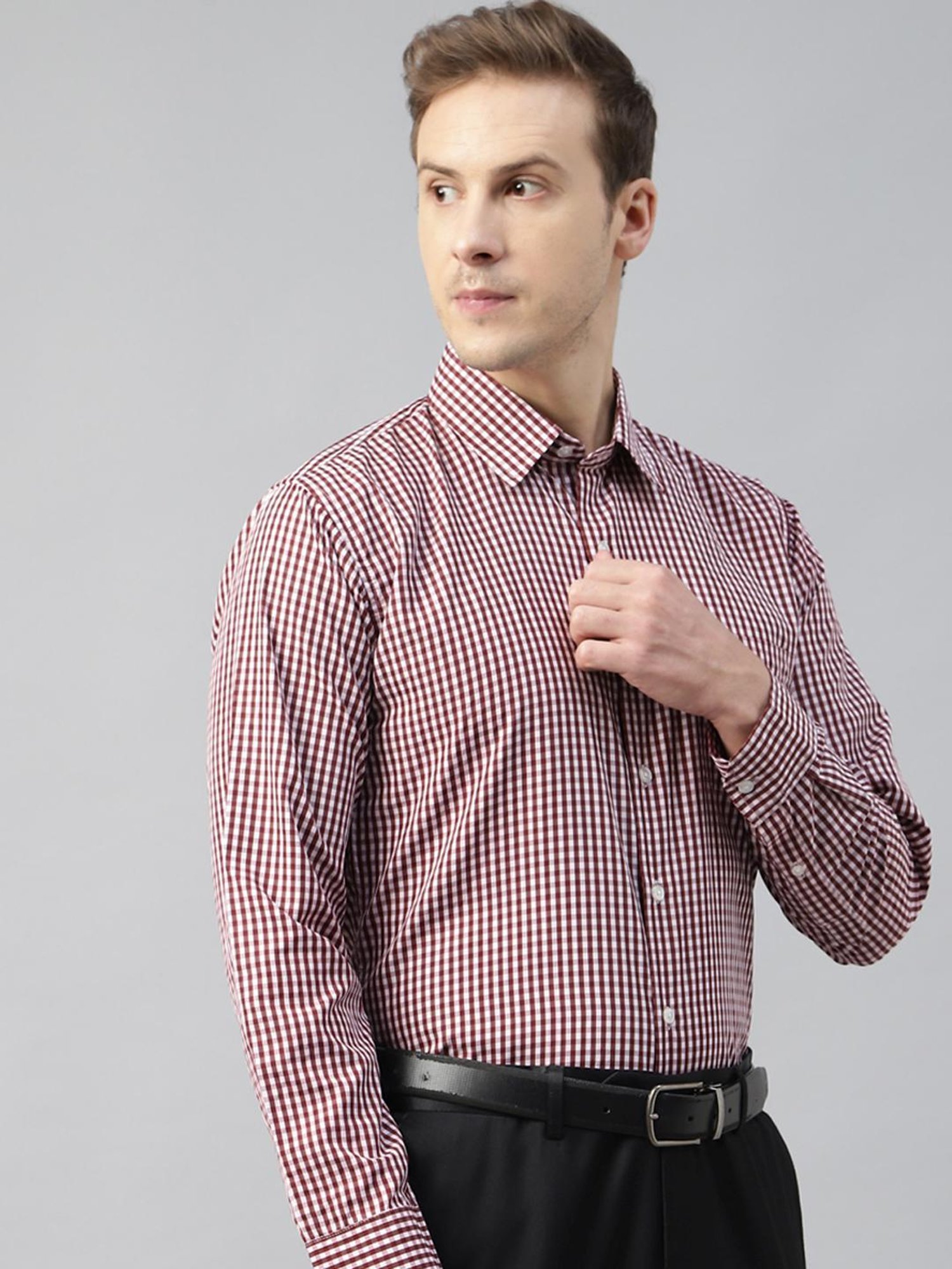 English Navy Maroon Slim Fit Checks Shirt