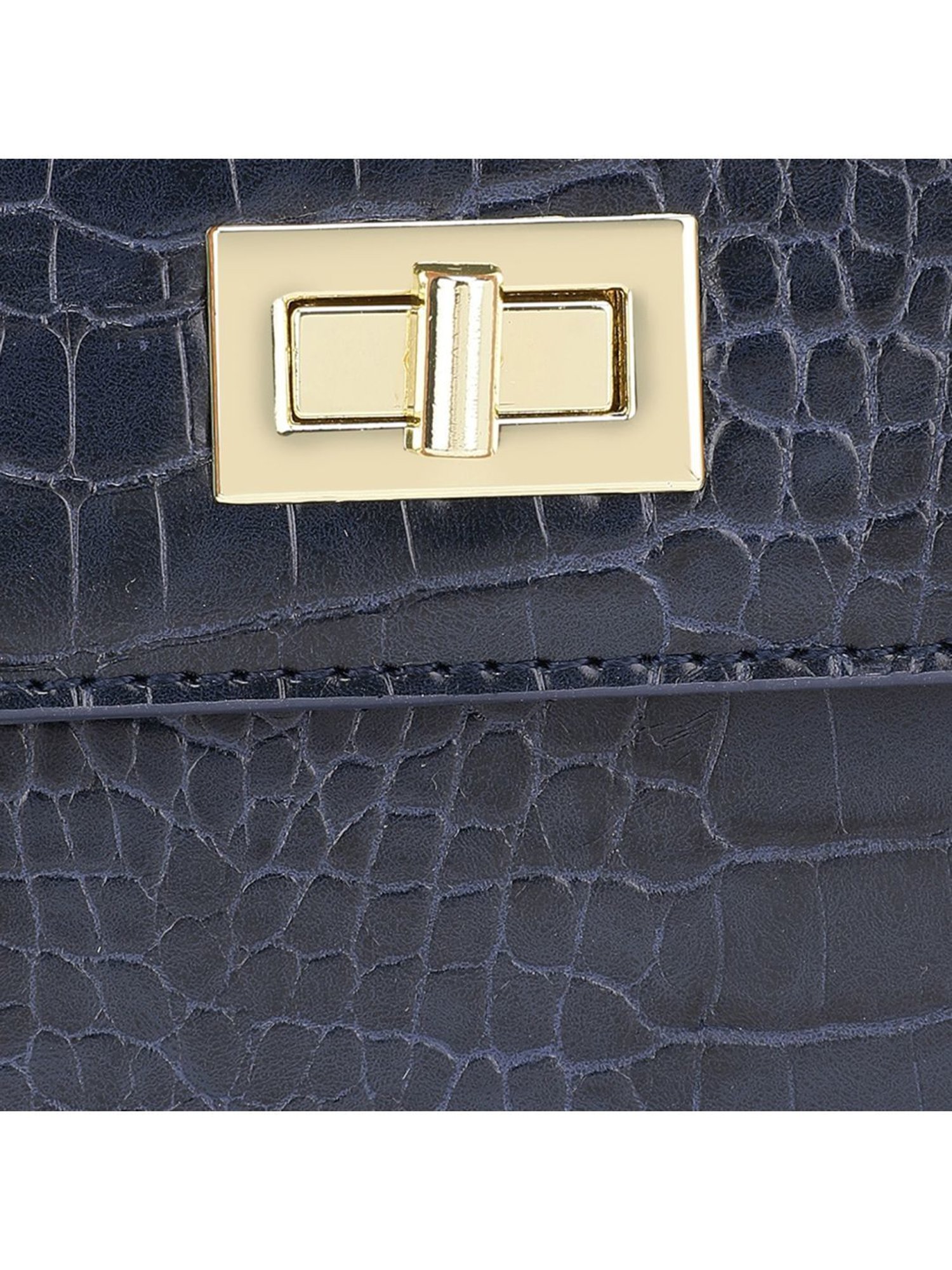 Tyra Lita Navy Textured Faux Leather Sling Handbag