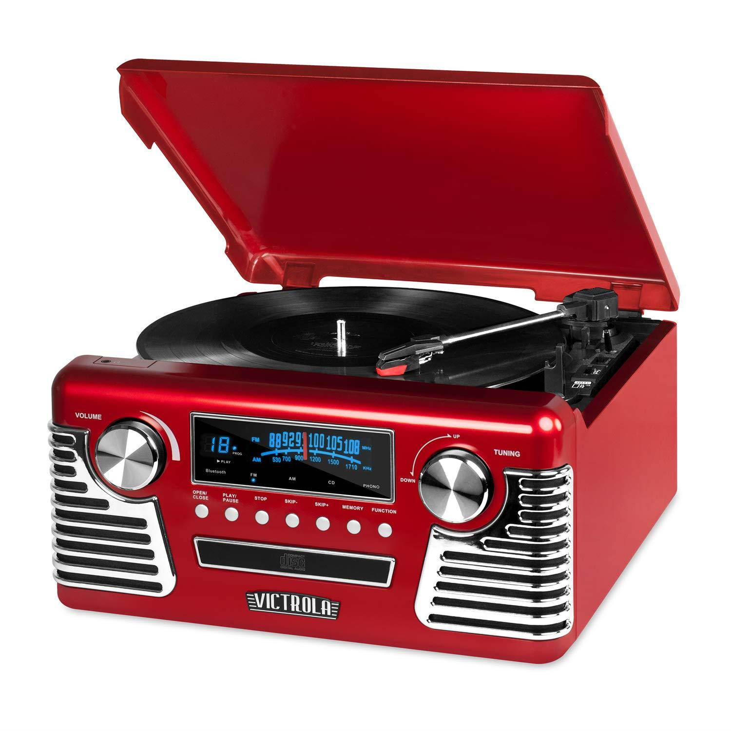 Victrola 50's Retro 3-Speed Bluetooth Turntable with Stereo, CD Player and Speakers, Black