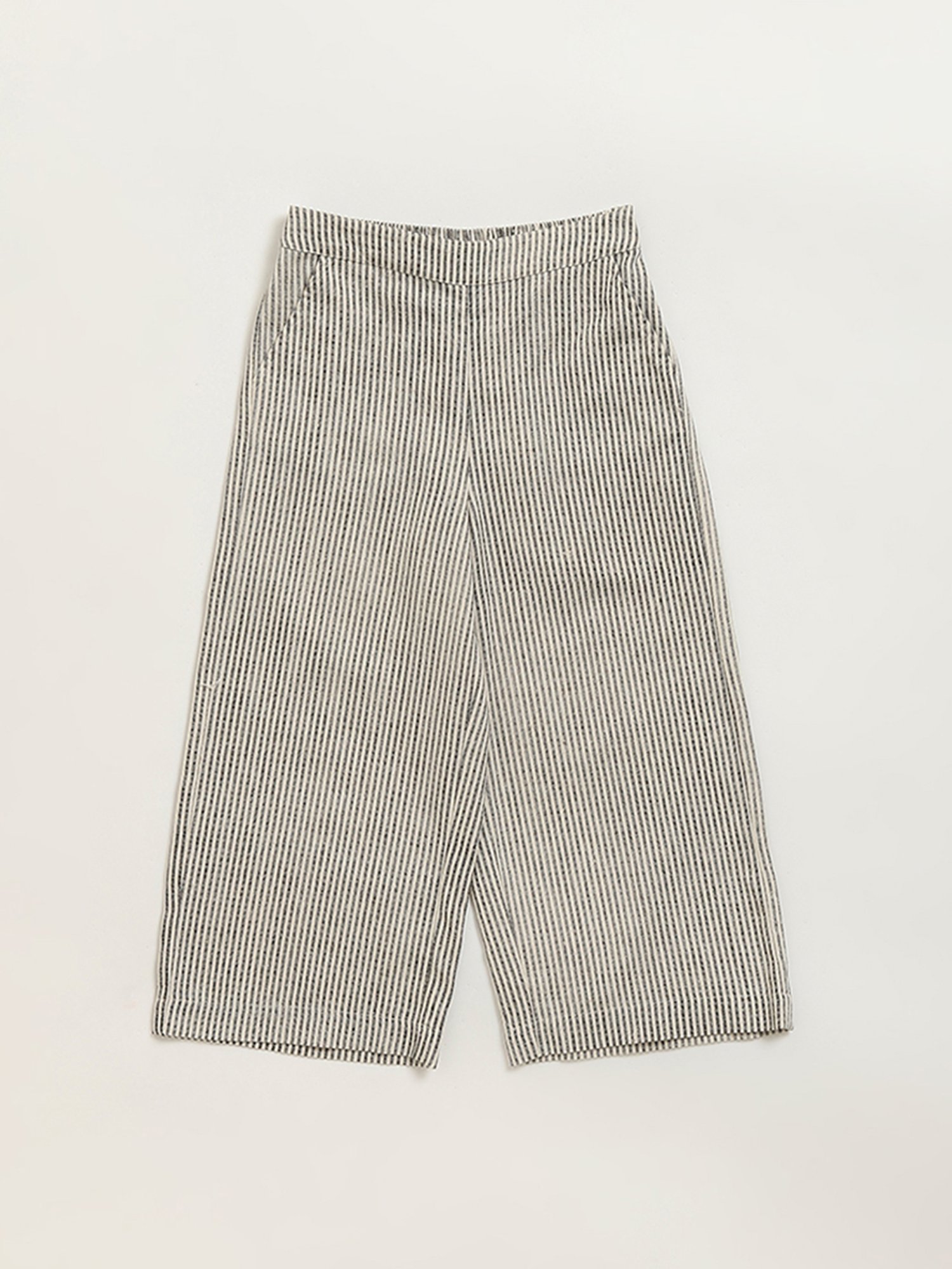 Utsa Kids by Westside Black Striped Cotton Blend Palazzos