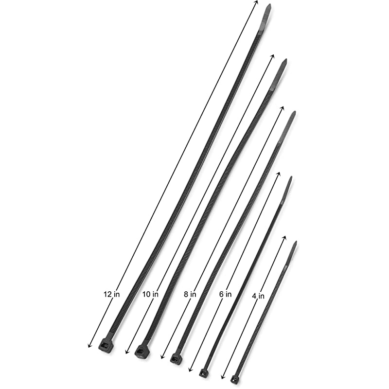 MultiPurpose Cable Ties Assorted Sizes 4+6+8+10+12Inch SelfLocking Nylon Zip Wire TieWraps 250 Pcs Variety Pack Color Black CableTie Set