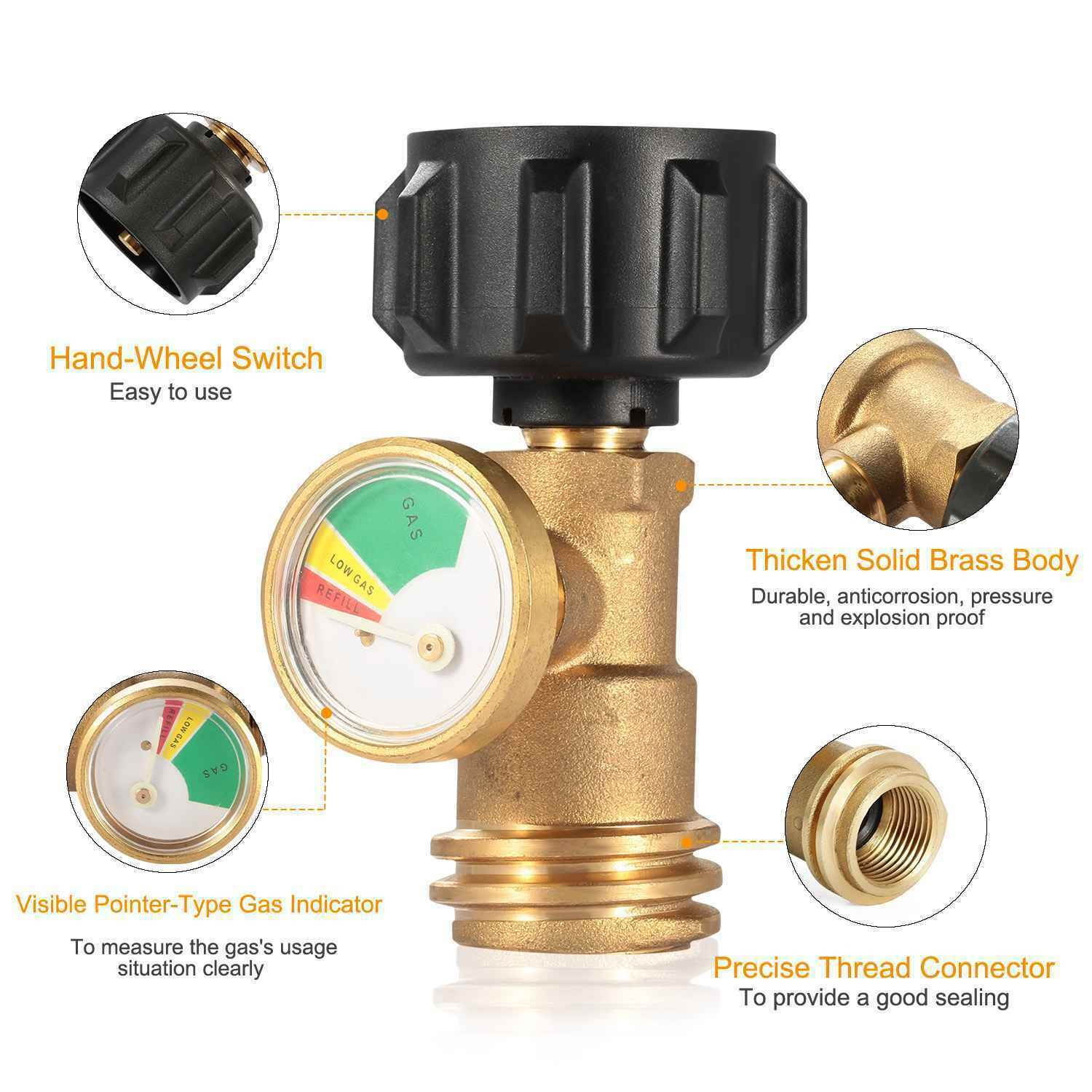 Propane Tank Brass Adapter W/ Pressure Meter Gauge 4 Master LP Gas BBQ Grill RV