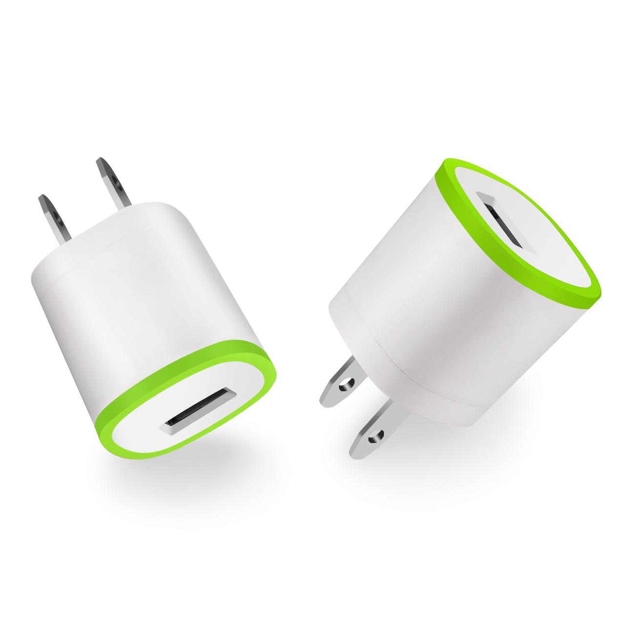 REIKO 1 AMP DUAL COLOR PORTABLE USB TRAVEL ADAPTER CHARGER IN GREEN WHITE