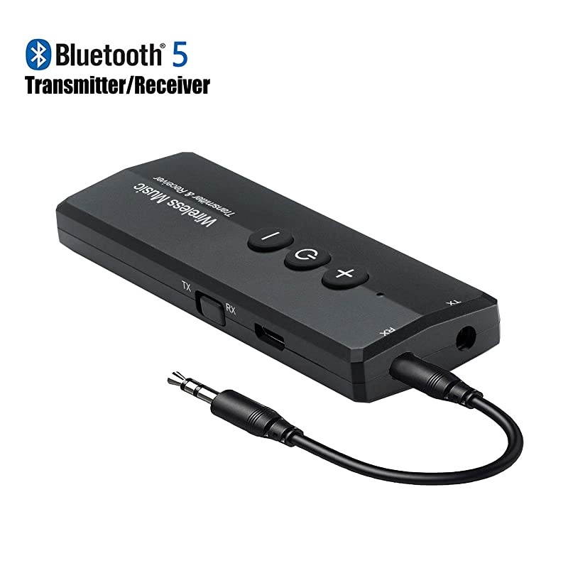 Bluetooth 5.0 Transmitter Receiver 3-in-1,  Wireless 3.5mm Audio Adapter for TV PC Headphones Home Sounds System Car/CD-Like Voice Enjoyment