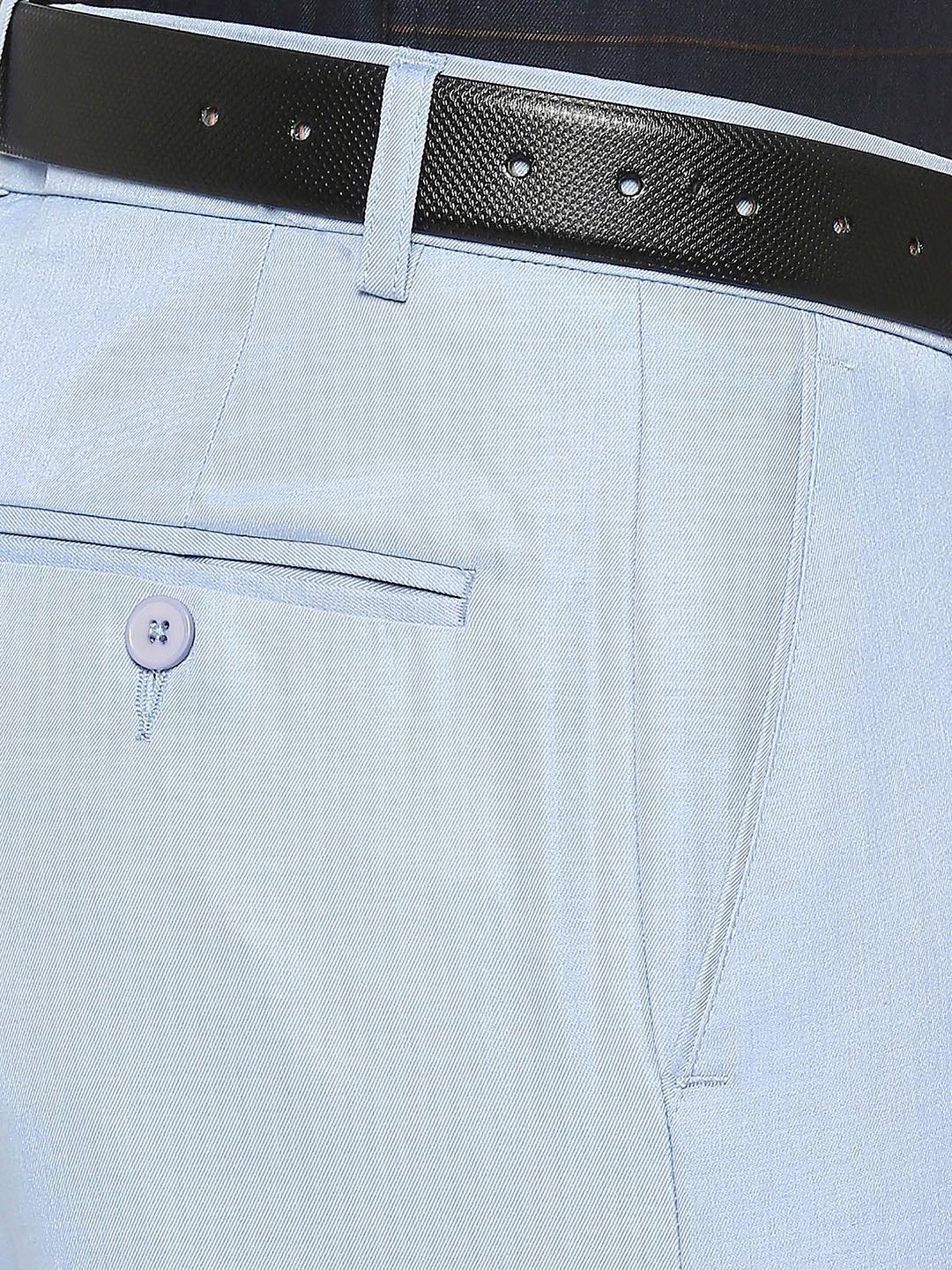 SOLEMIO Sky Blue Slim Fit Flat Front Trousers