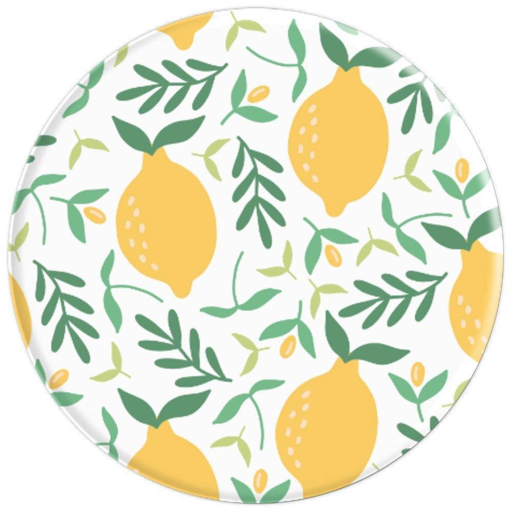 Yellow Lemon with Green Leaves Patterned - PopSockets Grip and Stand for Phones and Tablets