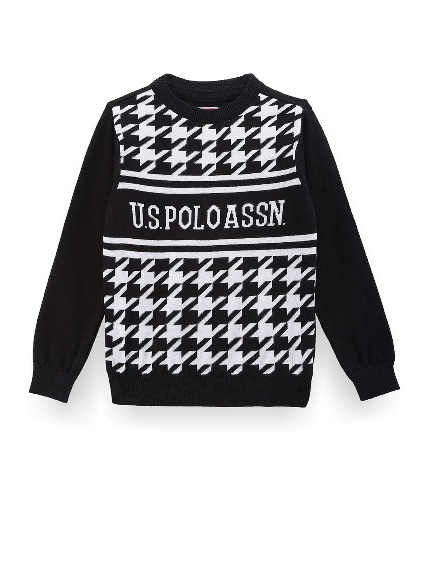 U.S. Polo Assn. Kids Black Self Design Full Sleeves Sweater