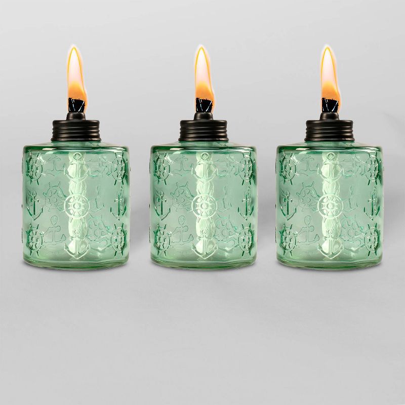 Tiki Brand 5.5" Set Sail Glass Table Torch Green 3pk