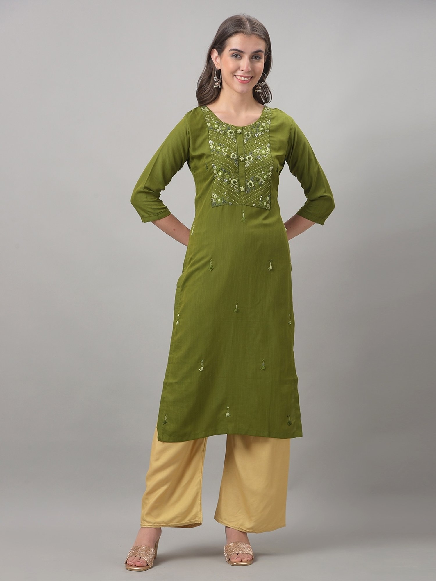 Dollar Missy Green Embroidered Straight Kurta