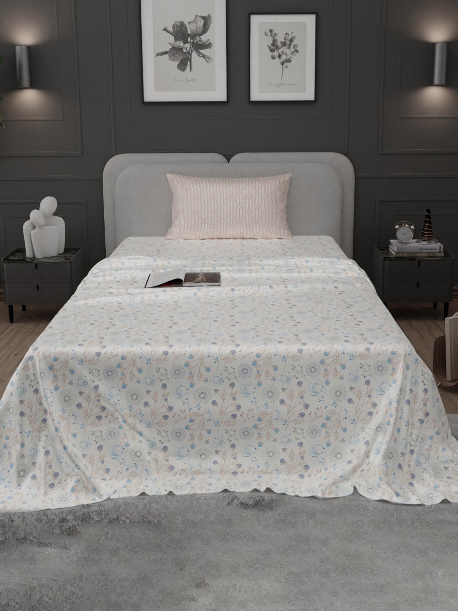 Stoa Paris Elegance Off White Polyester 300 TC Sateen Single Size Bed Sheet With 1 Pillow Cover