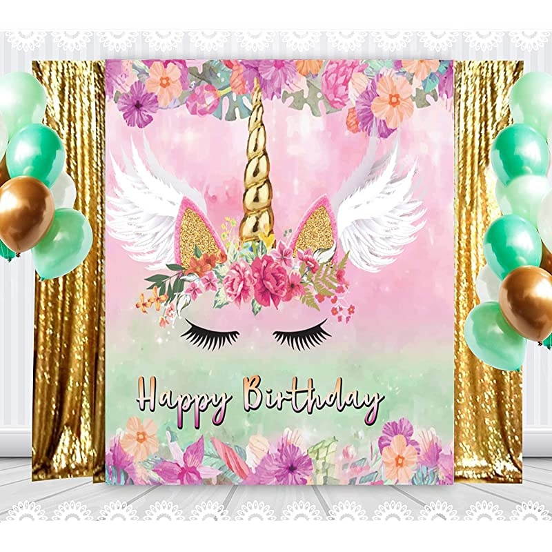 Unicorn Backdrop Pink Floral Unicorn Photography Background Pink Theme Unicorn Birthday Party Decoration Photo Booth  054 7x5ft