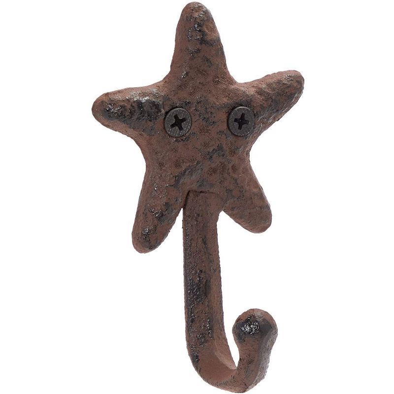 Okuna Outpost 4 Pack Dark Bronze Cast Iron Beach Starfish Decorative Wall Hooks, 0.3 x 2.6 x 4 in