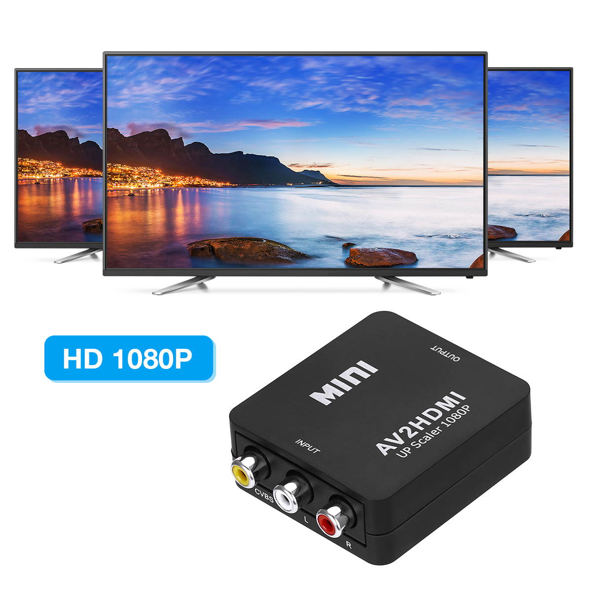 RCA to HDMI Converter Composite AV CVBS Video Adapter 720p 1080p Supporting PAL/NTSC With USB Charge Cable,Black