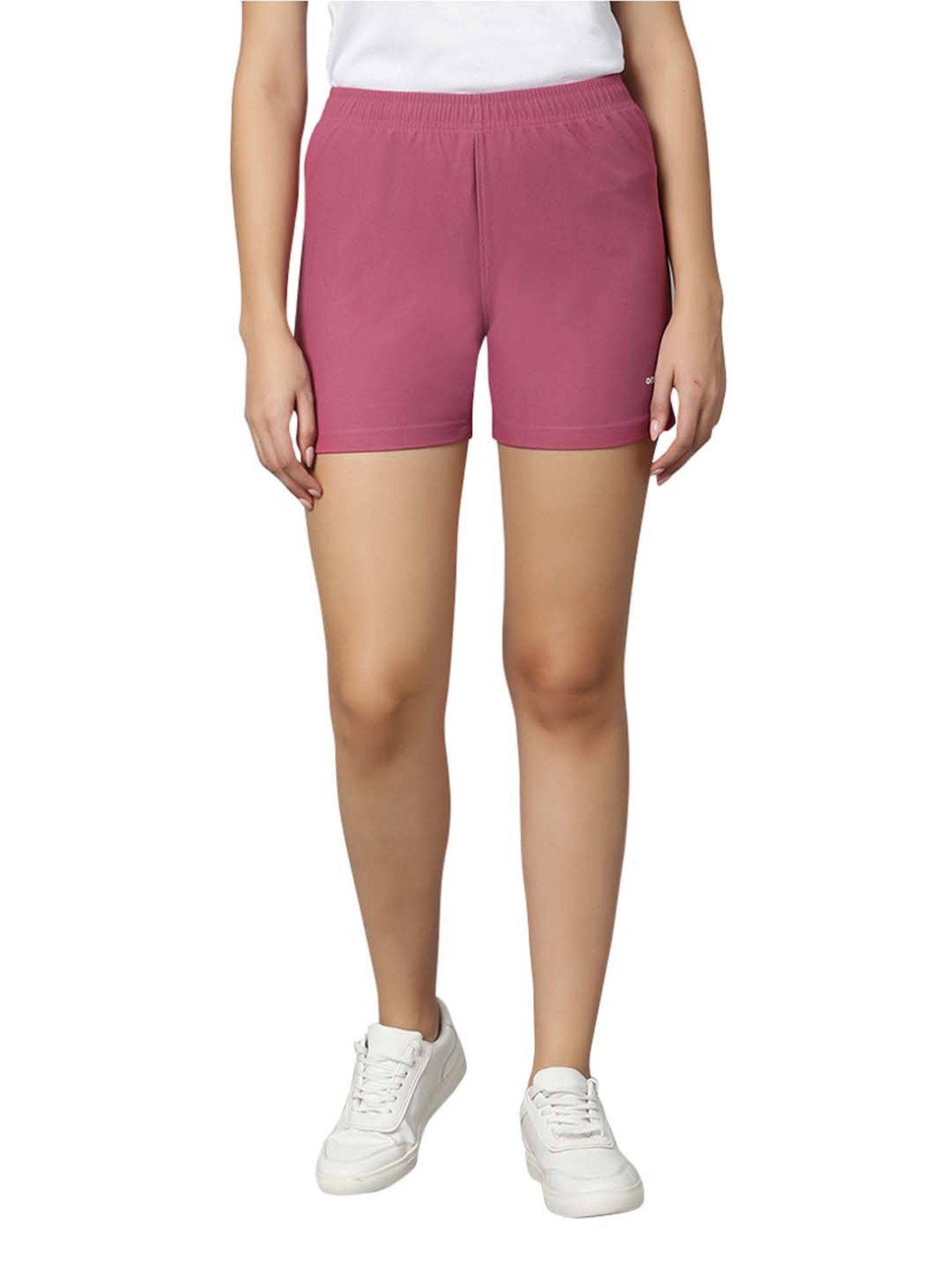 Omtex Mustard & Pink Mid Rise Sports Shorts - Pack Of 2