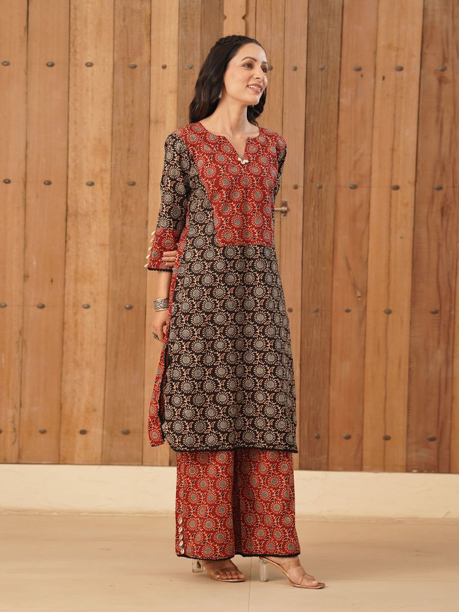 Love Chic Ajrakh Cotton Palazzo with cowrie shells