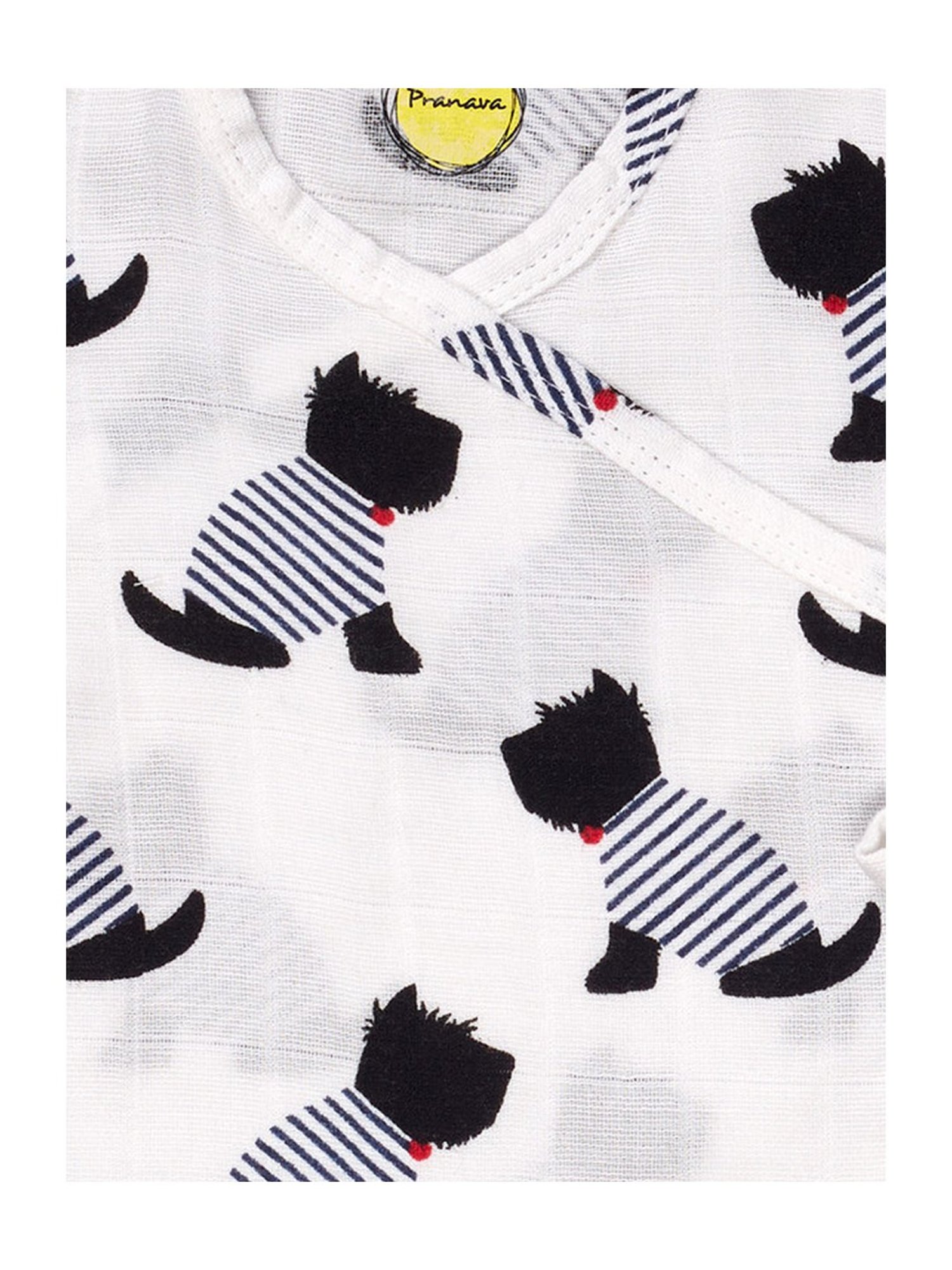 Pranava Kids White & Black Cotton Dog AOP Printed Zabla Langot Set