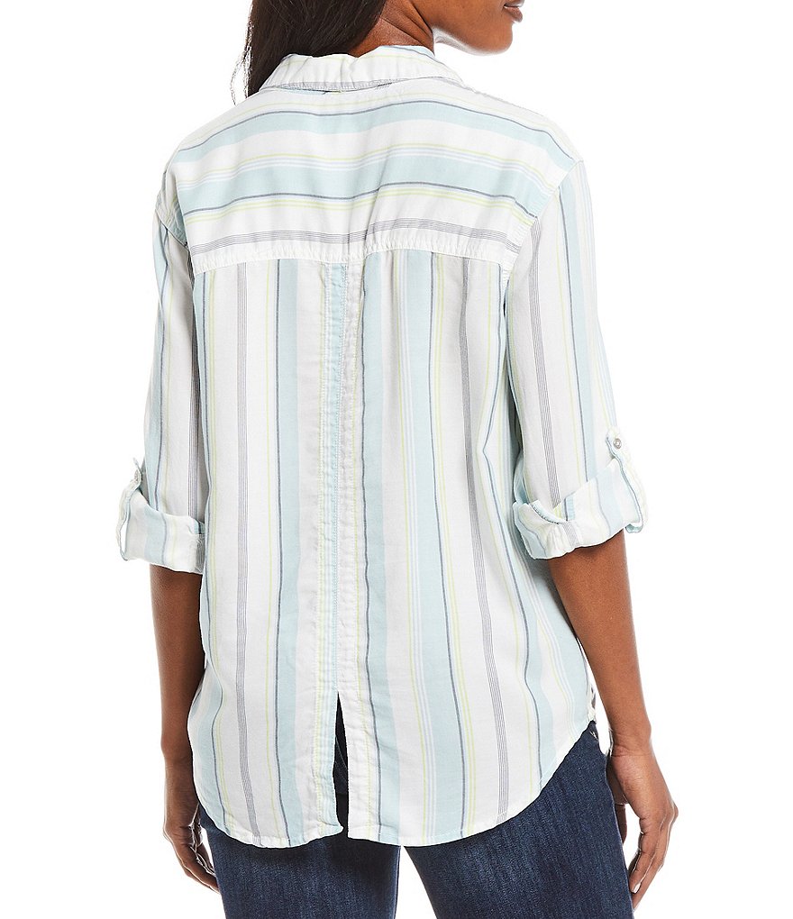 Westbound Roll Sleeve Tonal Stripe Button Front Shirt