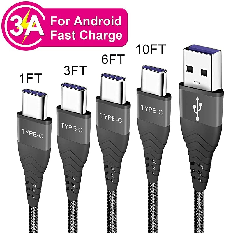 C Charger Cable 1FT 3FT 6FT 10FT Cord for Samsung S20 Plus Ultra S21 Note 10+ 20 5G,A01 A11 A21 A51 A71,A42 A52 A72,A10E A50 A20,LG K51 Q70 K92 V60 G8 G8X Thinq,Stylo 6 7,Fast Charge Charging Wire