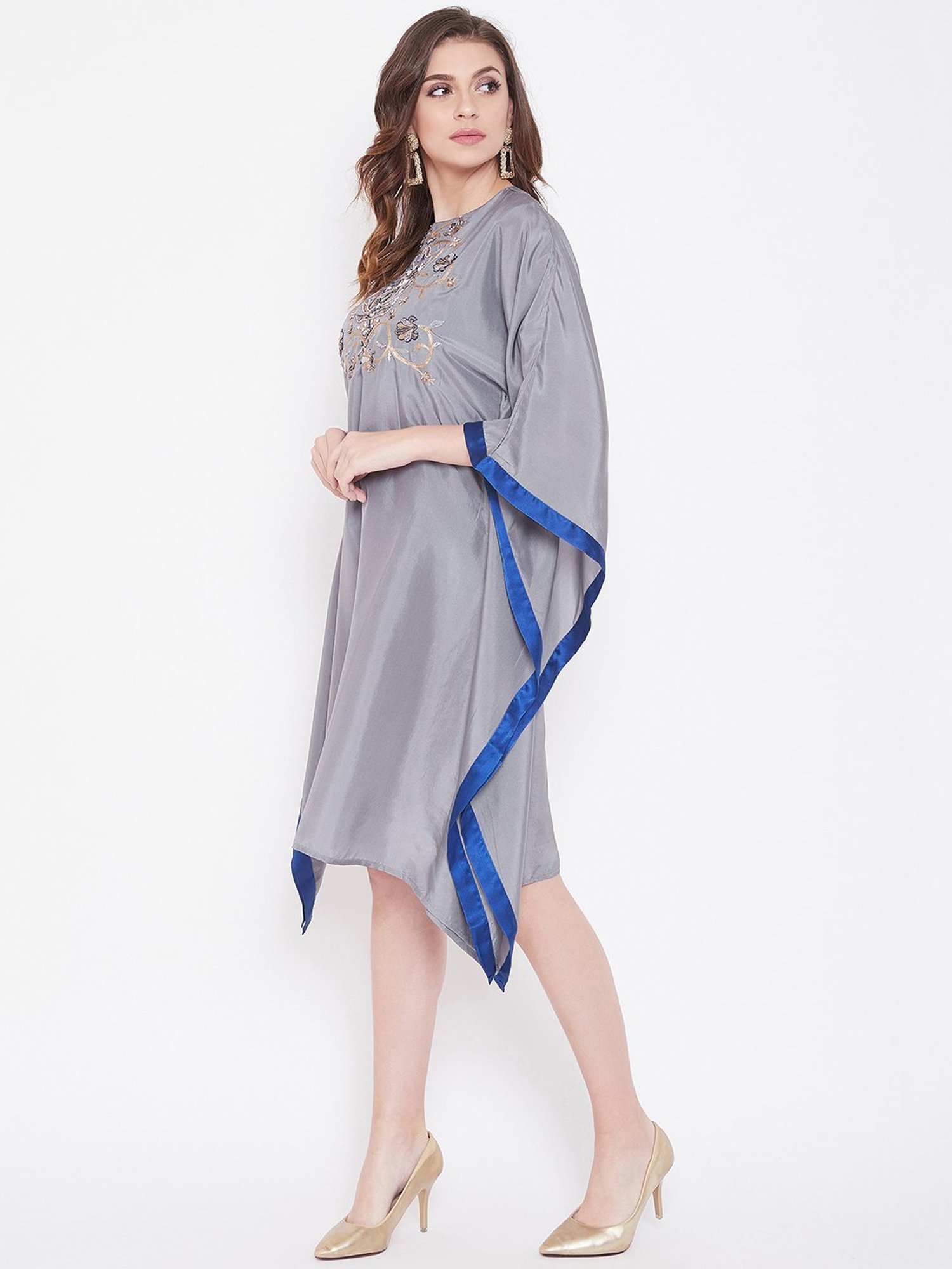 The Kaftan Company Grey Embroidered Kaftan Dress