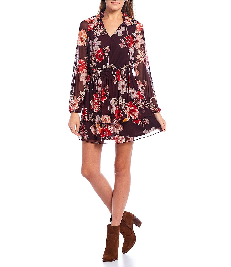 Allison & Kelly Floral Print Mesh Double Hem Dress