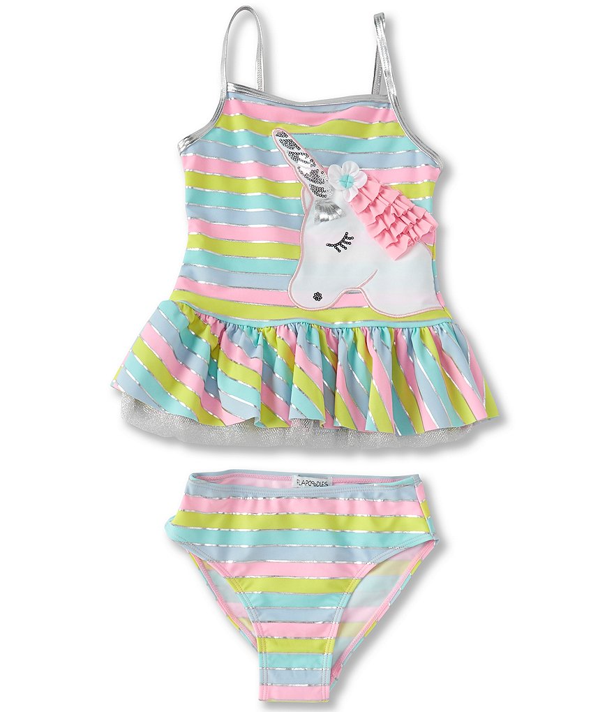 Flapdoodles Big Girls 7-10 Unicorn Tankini Top & Hipster Bottom Two-Piece Swimsuit