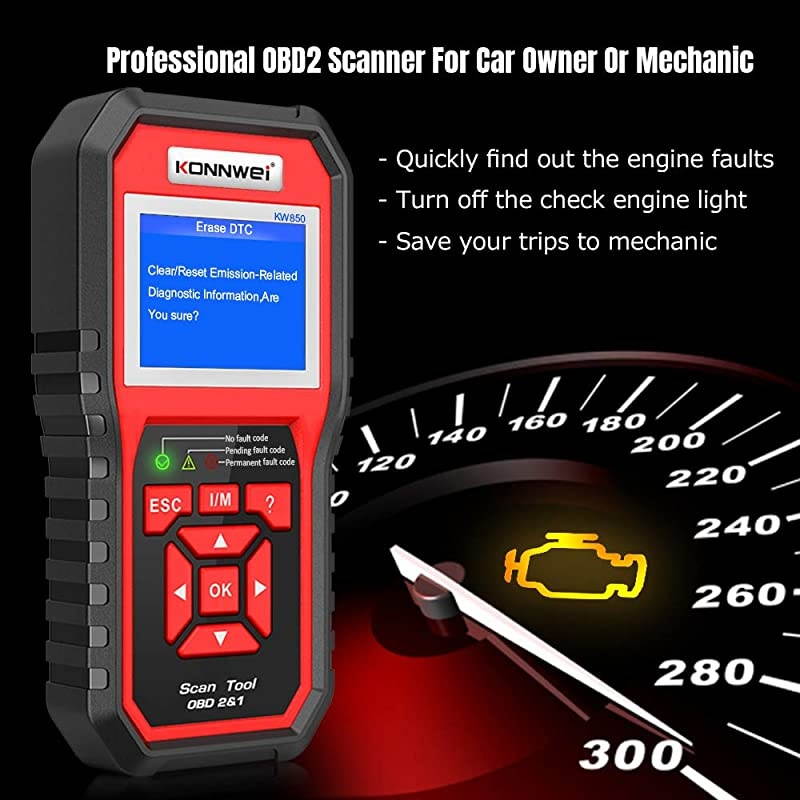 KW850 Professional OBD2 Scanner Auto Code Reader Car Diagnostic Tool Check Engine Light Scan Tool OBD II Cars After 1996 Original
