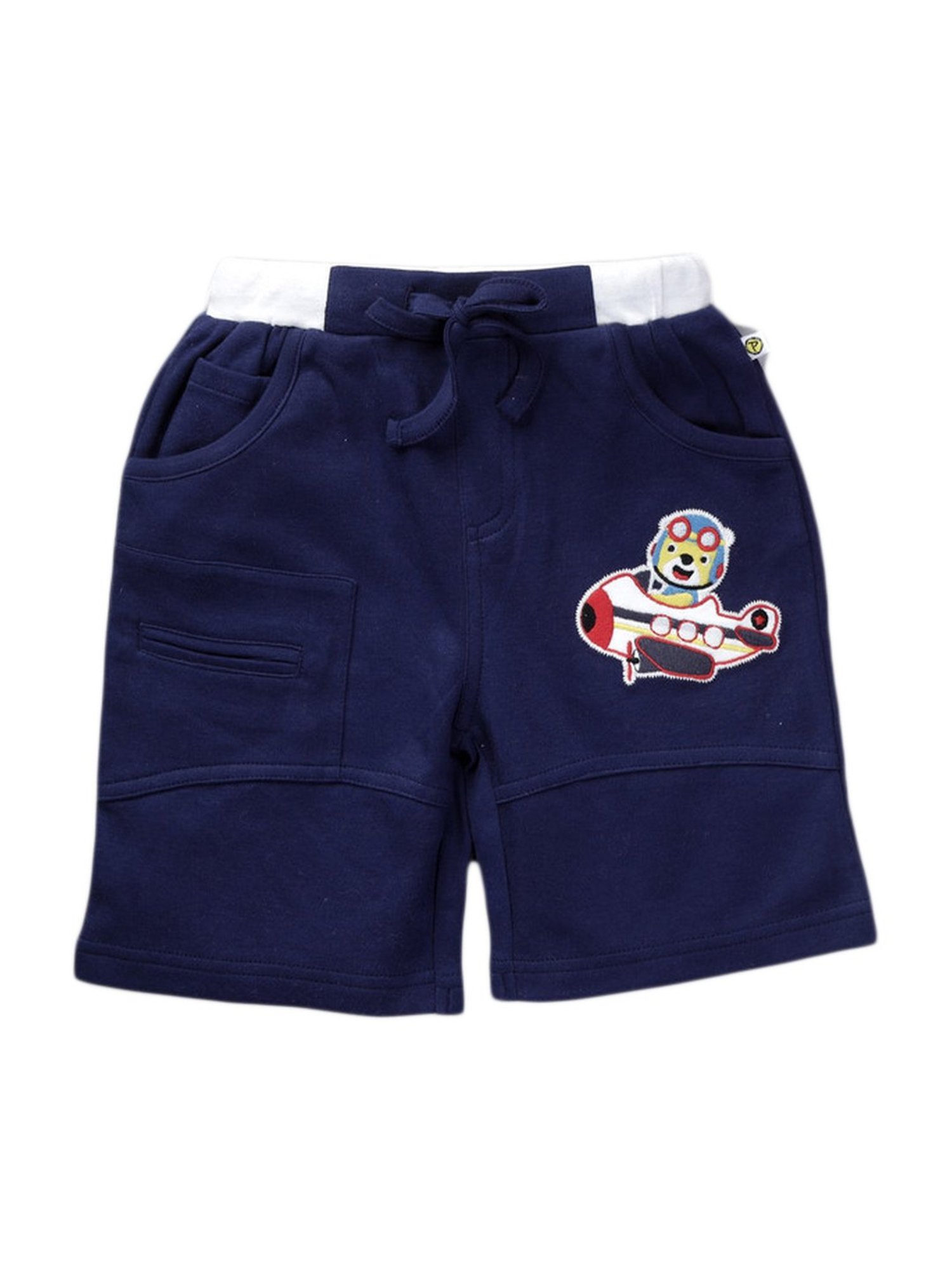 Pranava Boys Navy Cotton Patch Work Shorts