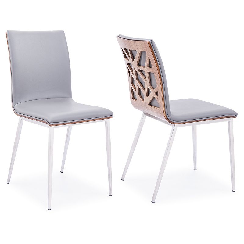 Set of 2 Dining Chair Stainless Steel Gray/Walnut - Armen Living