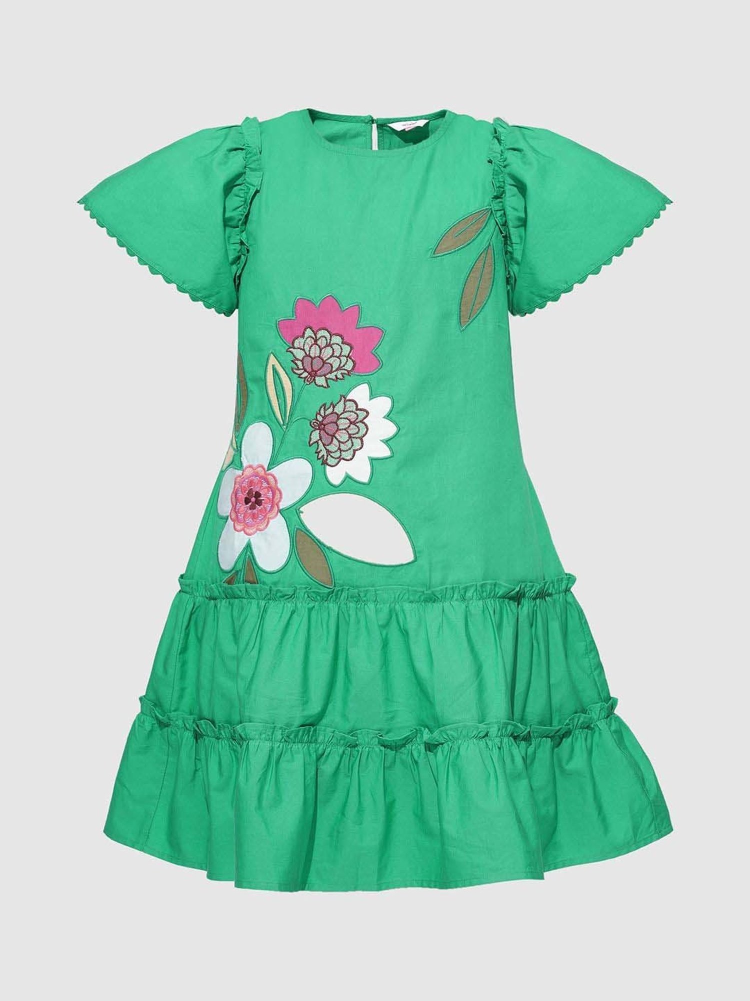 Vero Moda Girls Green Cotton Embroidery Dress